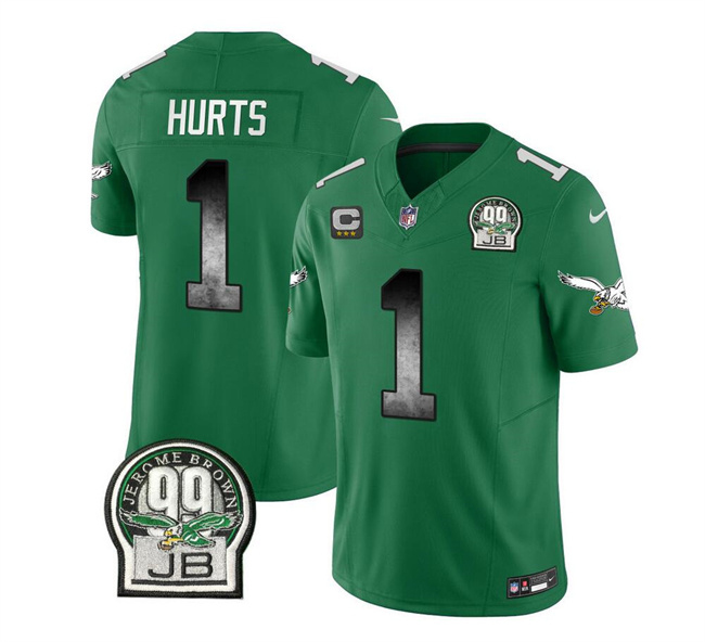 Men's Philadelphia Eagles #1 Jalen Hurts Green 2023 F.U.S.E. With 3-star C Patch Throwback Vapor Untouchable Limited Football Stitched Jersey - Click Image to Close